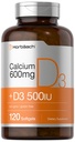 Suplemento de calcio de Horbäach con vitamina D3 TEN 600 mg TEN 120 Softgels TENIDO NO GMO &amp; Gluten Libre Silencio para Hombres y Mujeres