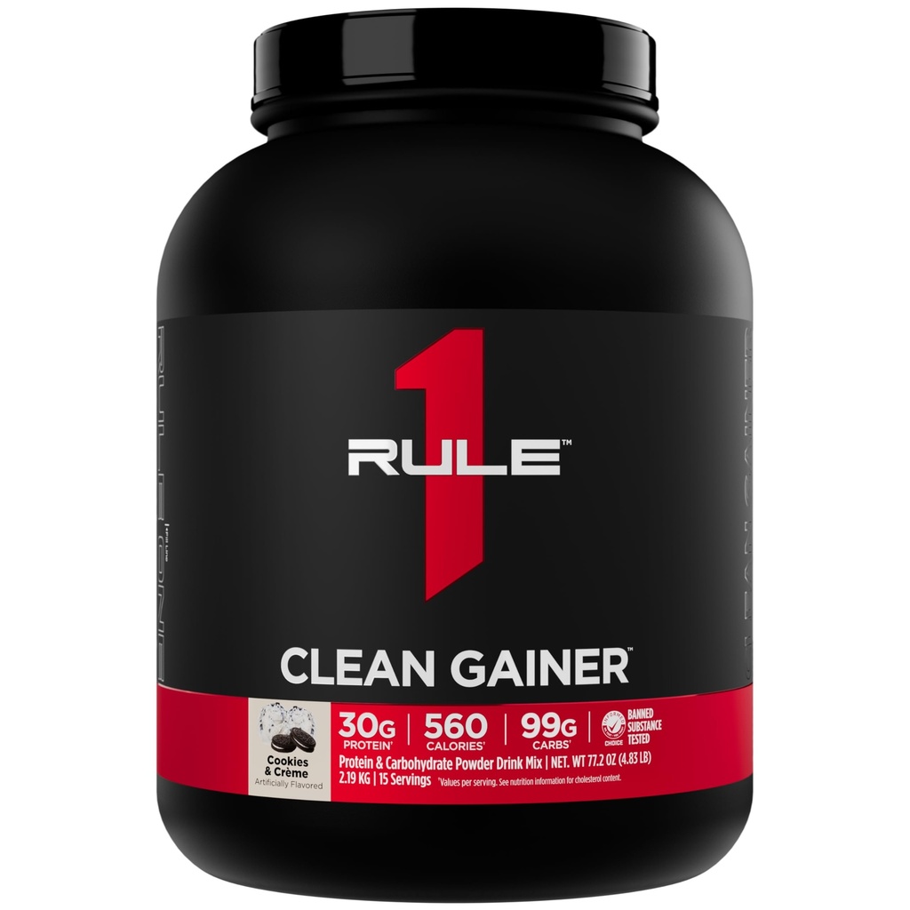 Regla 1 Clean Gainer - High-Protein Lean Gain Fórmula con 560 Calories, 30g de Full-Spectrum Protein, Más de 90g Carbs, Bajo 6g de grasa (15 Servimientos, Cookies &amp; Crème)