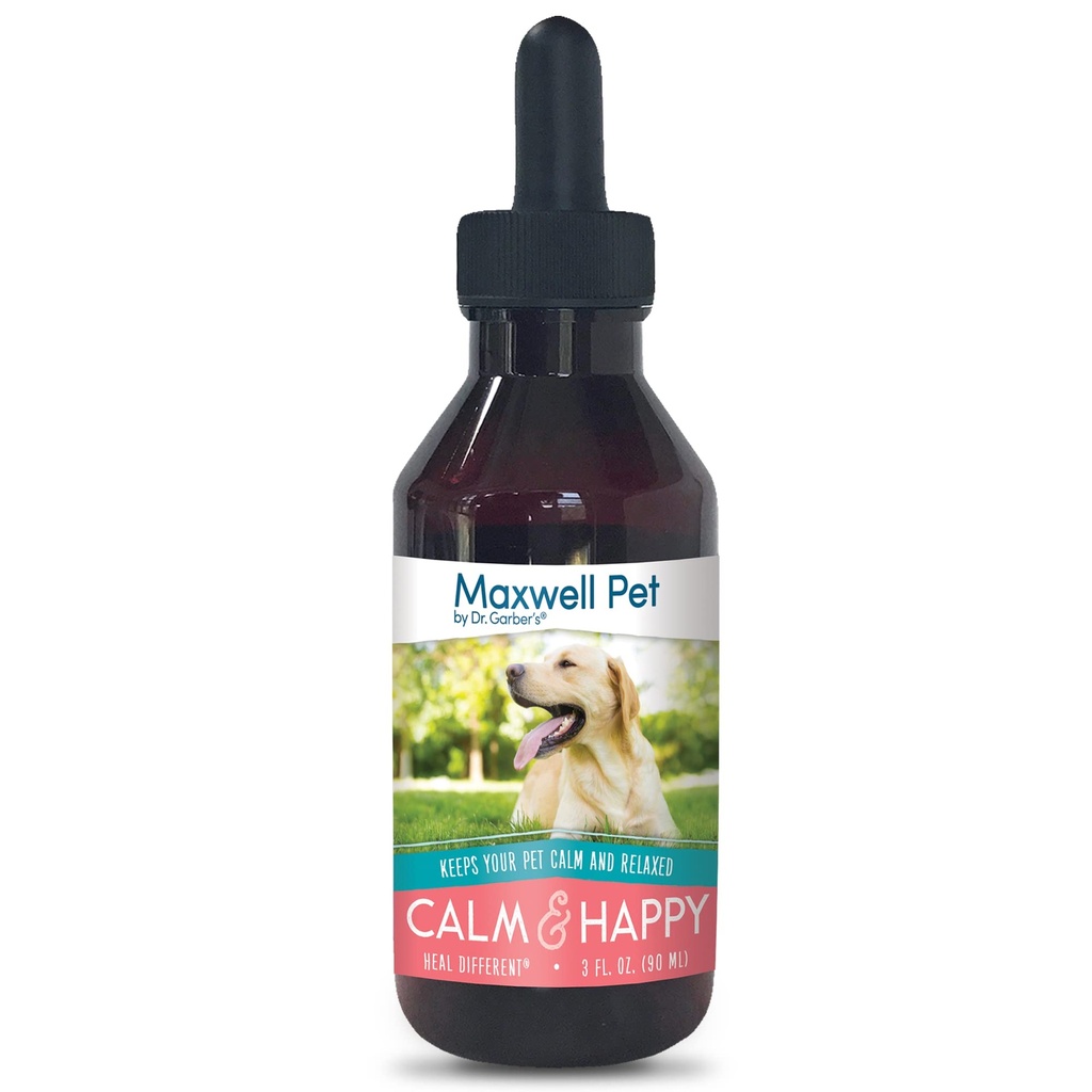 Maxwell Pet by Dr. Garber's - Calm &amp; Happy ← Seguro, Todo Natural, Gemmotherapy Remedy for Canine Use ¦ Stress &amp; Anxiety Relief for Your Dog; Provides Soothing, Calming Effect TEN 3 fl oz