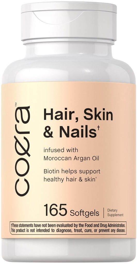 Coera Hair, Skin and Nails Vitaminas  165 Softgels ← Biotina, Collagen " Marruecos Argan Oil ← Non-GMO " Gluten Free Supplement for Hombre and Women