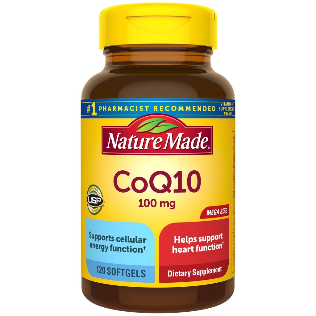 Nature Made CoQ10 100mg, Suplemento dietético para el apoyo a la salud cardíaca, 120 Softgels, 120 Day Supply