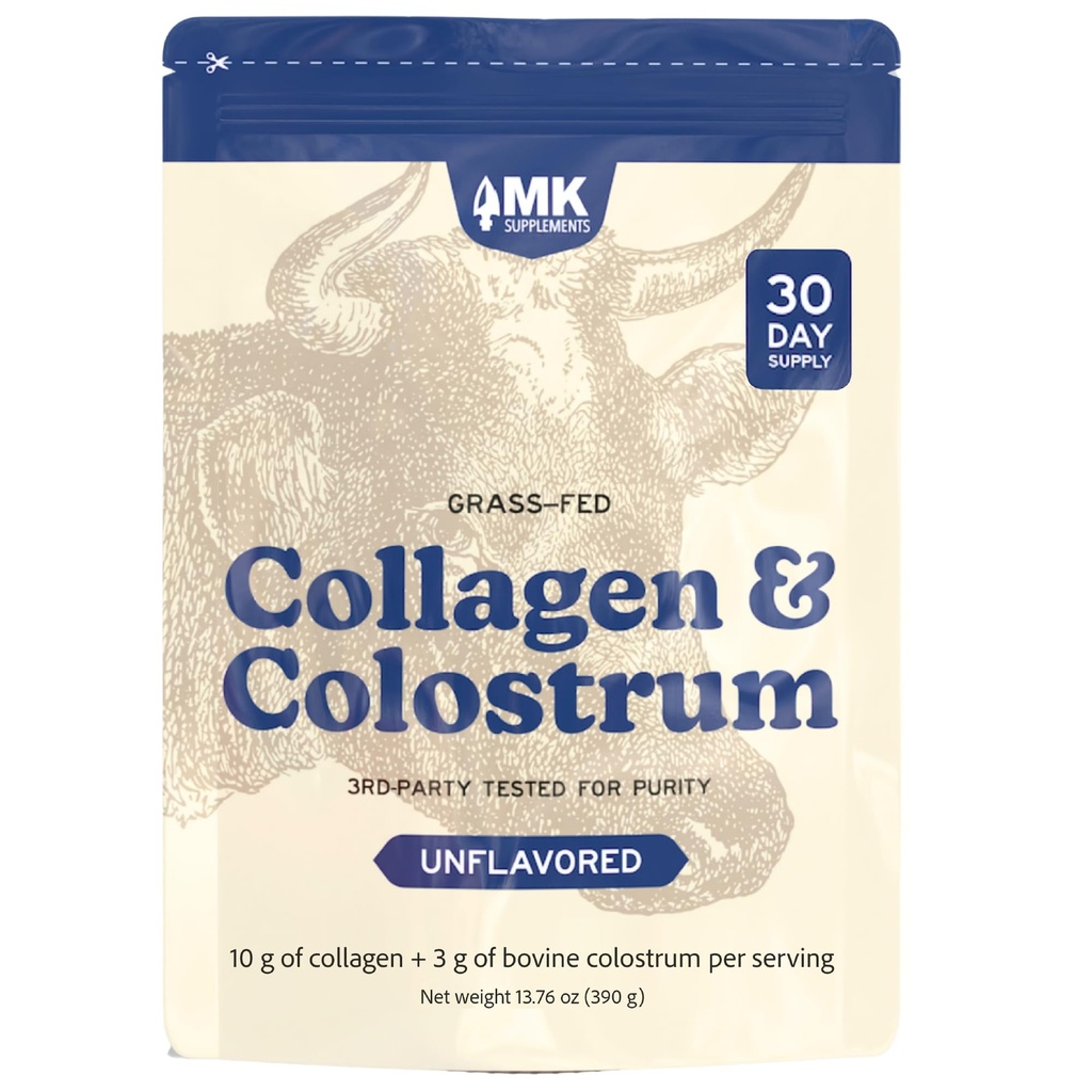 MK Suplementos Collagen " Colostrum – Grass-Fed Bovine Collagen " Bovine Colostrum Powder – Skin, Gut, Joint " Immune Support – Keto, Paleo, Carnivore Friendly – No Additives