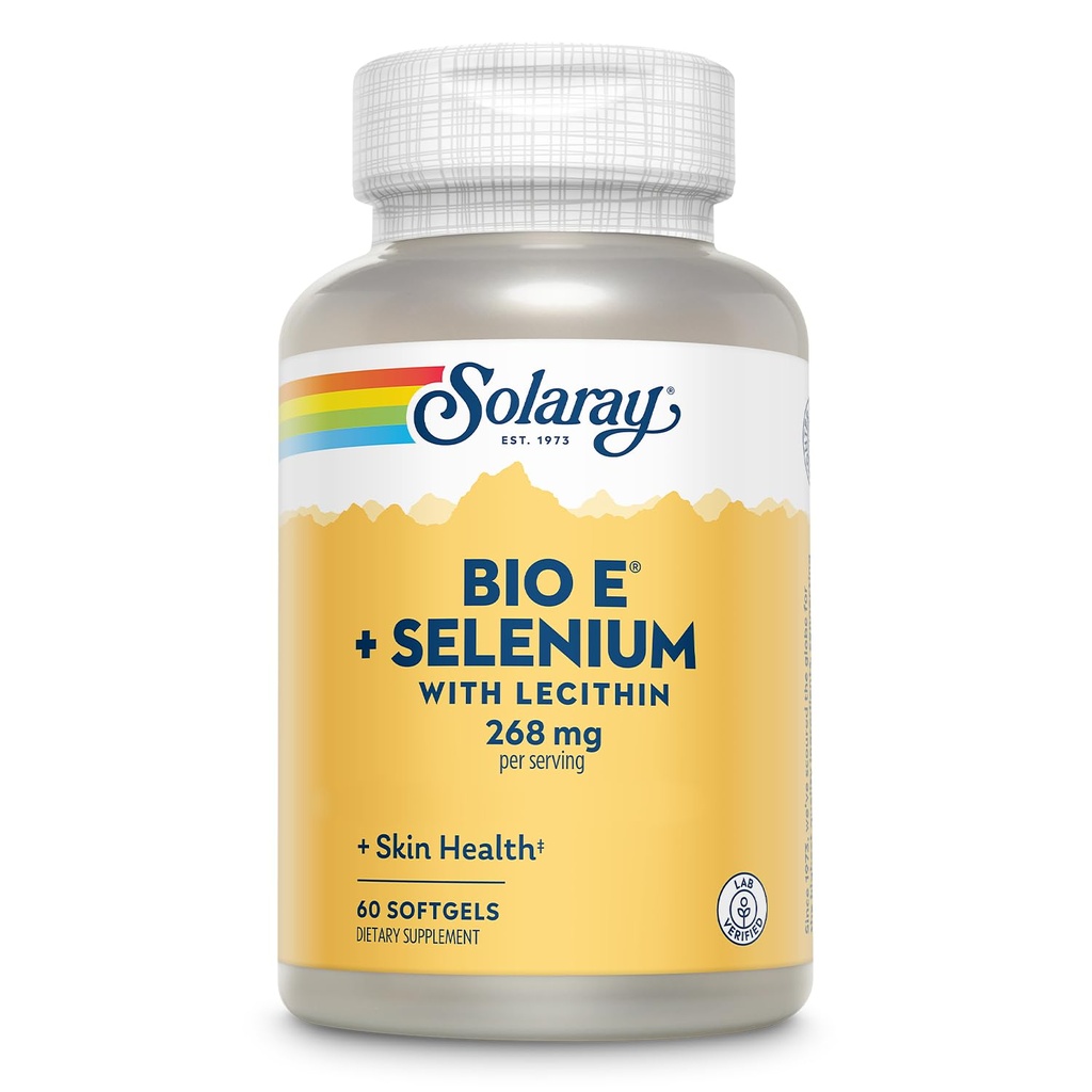 Bio Vitamina E 400 UI (268 mg) con Selenium 100 mcg y Lecithin - Soporte para tiroides, suplemento de soporte para antioxidantes e inmunes, alta absorción, garantía de 60 días, 30 prestaciones, 60 Softgels