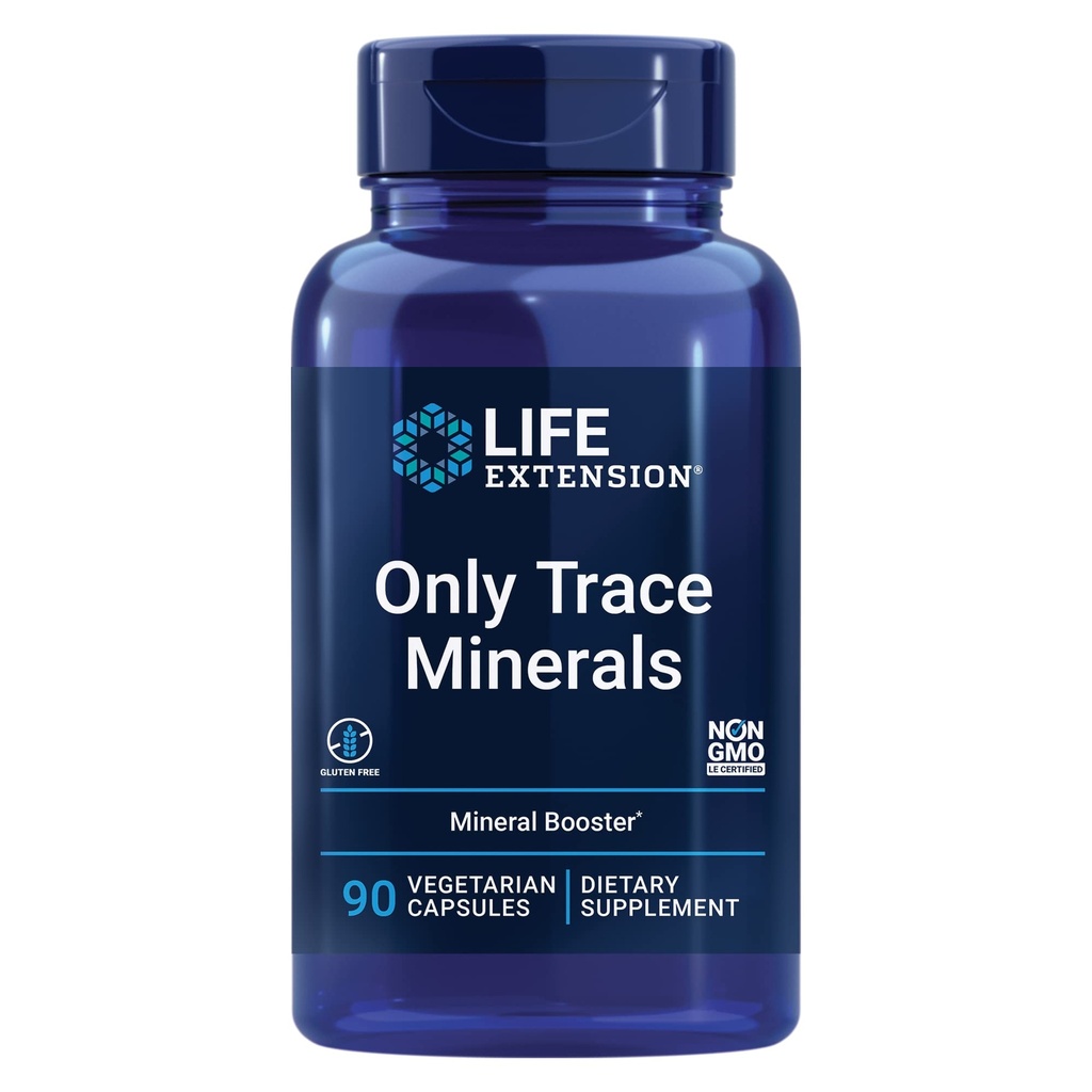 Extensión de la vida Sólo minerales de rastro, una dosis diaria de zinc, cromo, hierro, cobre, manganés, sulfato de vanadilo, libre de gluten, no GMO, vegetariano, 90 cápsulas