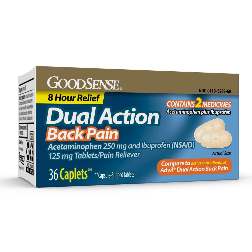 GoodSense Dual Action Acetaminophen and Ibuprofen (NSAID) Tablets, 250 mg/125 mg, Back Pain, 36 Conde
