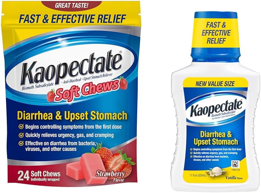 Kaopectate Anti-Diarrheal Soft Chews 24 Conde y activo Stomach Relief Liquid 11 Fl Oz