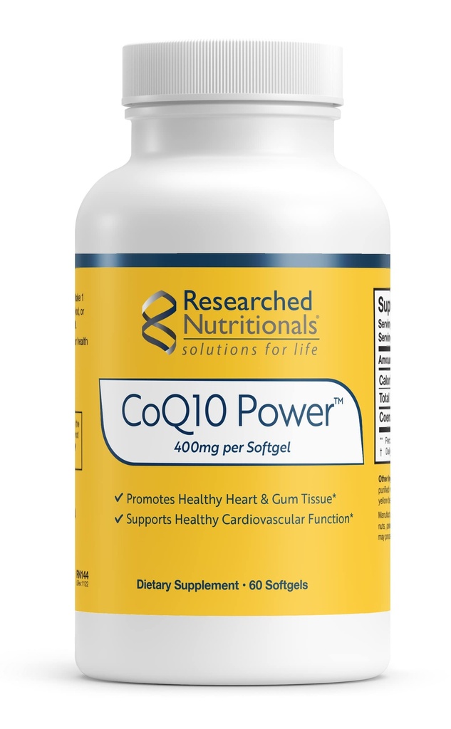 Nutricionales investigados CoQ10 400mg Softgels for Heart Health - Therapeutic-Strength Coenzyme Q10 Supplement - Support Natural Energy & Immune Function, Promote Healthy Gum Tissue (60 Softgels)