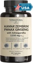 VINATURA Kanna Zembrin Sceletium Tortuosum - 50mg Kanna/Serving, con Ashwagandha, Ginseng *Brain Health, Stress Relief Support* Panax Ginseng 80% Ginsenosides Ashwagandha Capsules 10% Withanolides