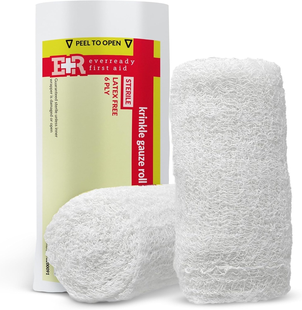 Ever Ready First Aid Sterile Krinkle Kerlix Tipo 4 1/2" x 4.1 Yds, Latex Free, 6 PLY, Gauze Bandage Roll - 12 Count