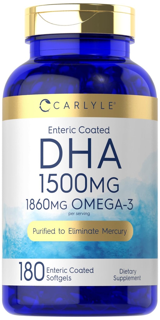 Carlyle DHA Suplemento 1500mg TEN 180 Softgels TEN Omega-3 Suplemento TENIDO Non-GMO, Gluten Free