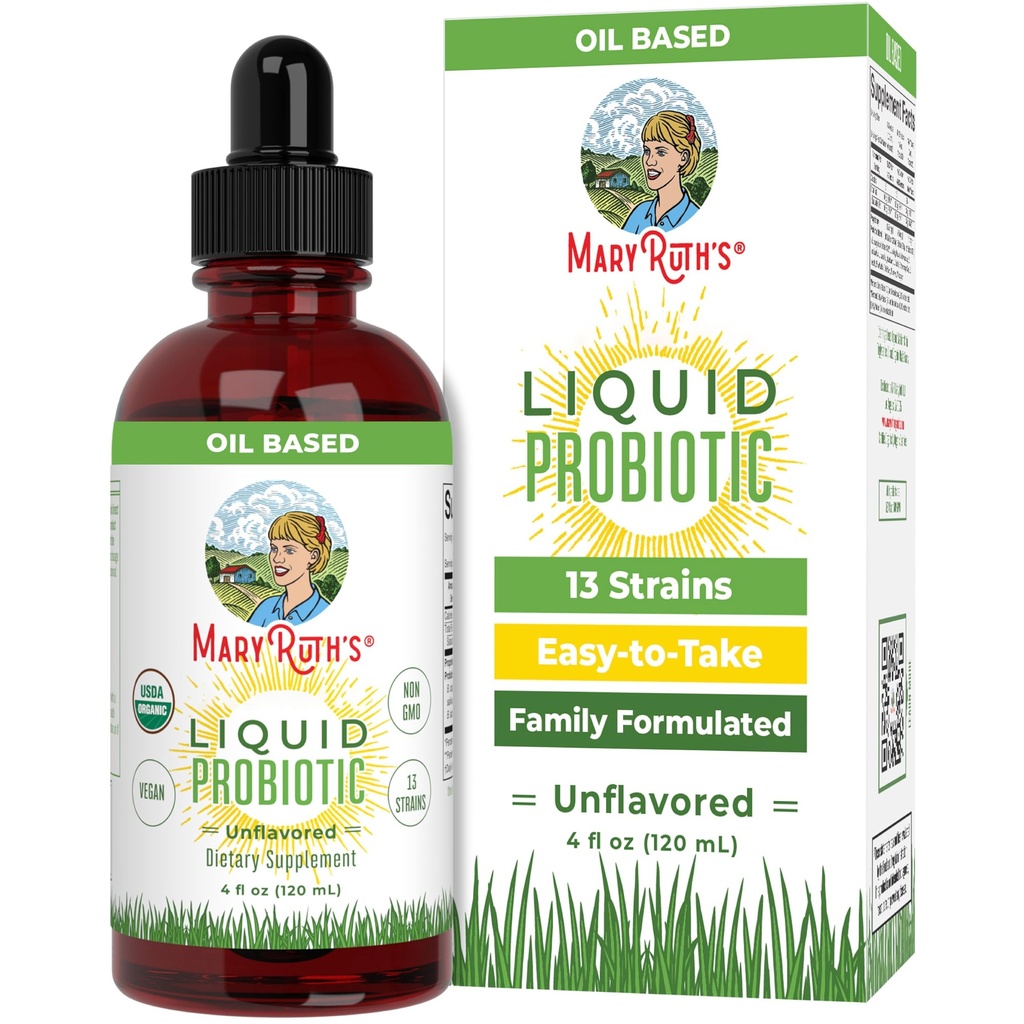 MARYRUTH'S Organics Liquid Probiotic for Ages 4+ TENIDO 2 Billion CFU TEN 13 Estrechos Probióticos TENCIÓN Gut Health &amp; Digestive Support ANTE Gas &amp; Bloating Support TEN Vegan TEN Gluten Free TENIDO Travel-Friendly TEN 40 Servings