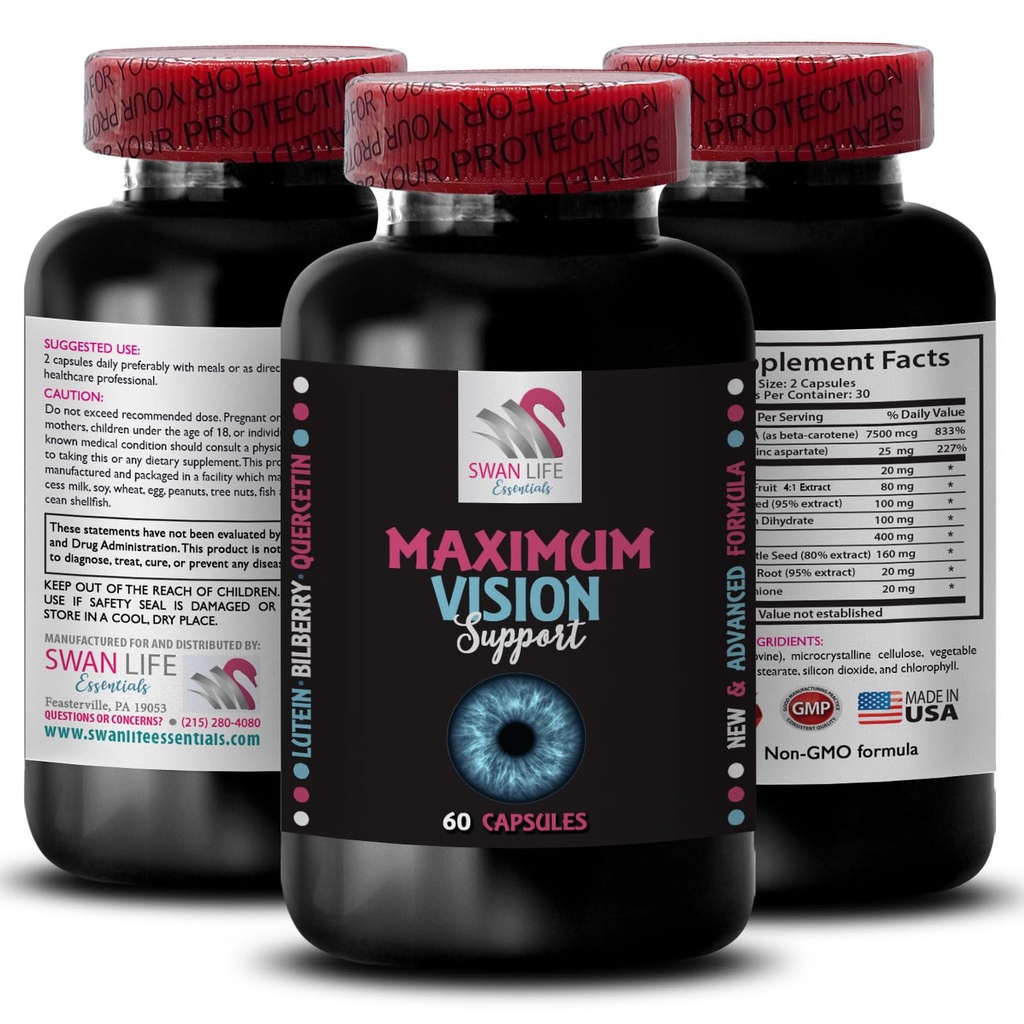 Equilibrio de visión - EYE VISION SUPPLEMENT - ventaja de enfoque, visión de cristal, ojo claro, percepción de punta, mejora de enfoque, imagen clara, mejor vista, realce visual 1 botella 60 cápsulas