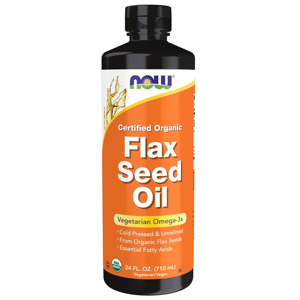 AHORA Alimentos Suplementos, Certified Organic Flax Seed Oil Liquid, Cold-Presed and Unrefined, 24-Ounce