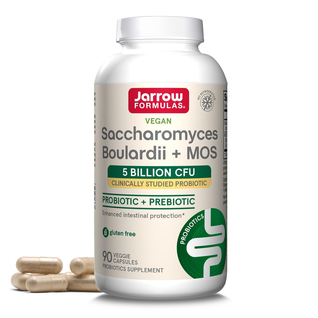 Jarrow Formulas Saccharomyces Boulardii + MOS Probiotics for Digestive Health and Intestinal Tract Support - 5 Billion CFU Por Serving - 90 Delayed Release Caps - Probiotic + Prebiotic - 90 Servings