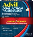 Doble acción Advil Coated Caplets con Acetaminophen, 250 Mg Ibuprofeno y 500 Mg Acetaminophen Per Dose (2 Dose Equivalente) por 8 horas Alivio del dolor - 2 Cuenta x 50