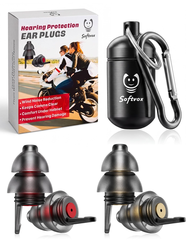 Plugs para moto para reducción de ruido de viento - 2 Parejas - 25dB - Accesorios de moto - Reutilizable Moto Earplugs, Protección de Audición Confortable para Motorbike, Touring, Racing, Montaje