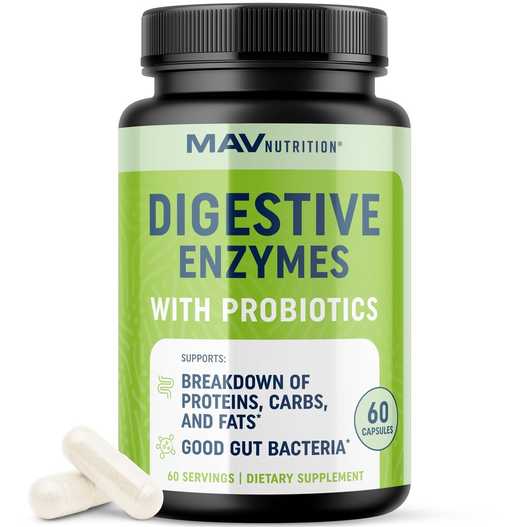 Enzimas Digestivas con Probióticos Silencio Salud Digestiva para Mujeres y Hombres Silencio Mezcla de Enzimas de 400 mg con Cepas Probióticas para la Digestión y la Salud Intestinal ← Vegetariano tención 60 Cápsulas