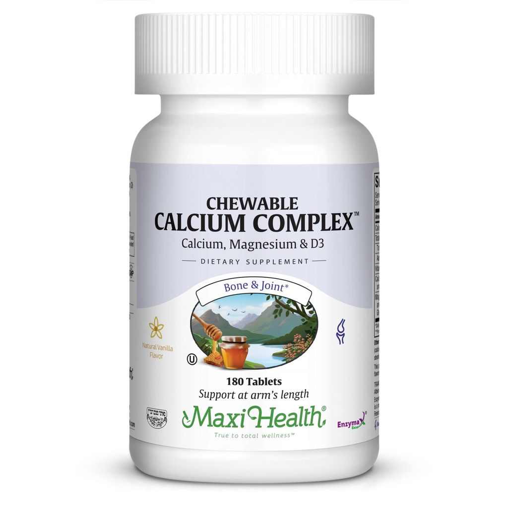 Complejo de Calcio Chewable Maxi Health – Vainilla Flavor Vitamina D3 y Magnesio Chewables para ayudar a apoyar los huesos – Kosher Magnesio y Suplemento de Calcio para Mujeres y Hombres (180 Conteo)