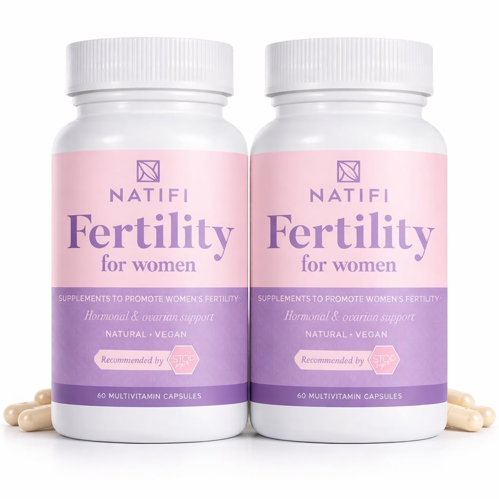 Natifi (2 Botellas Fertilidad Vitaminas prenatales Regulan Ciclos Equilibrio Hormonas, Ayuda Ovulación. Concepción Multivitamina para Mujeres. 60 Caps Ácido Fólico, Myo Inositol, Vitex