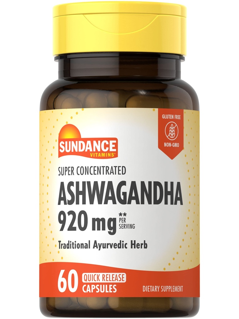 Sundance Ashwagandha 920mg ← 60 Capsules ← Super Concentrated  Tradicional Herb Ayurvedic ← Non-GMO, Gluten Free Supplement
