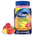 TUMS Plus Upset Stomach &amp; Nausea Support, Dietary Supplement, Ginger Berry - 45 Count