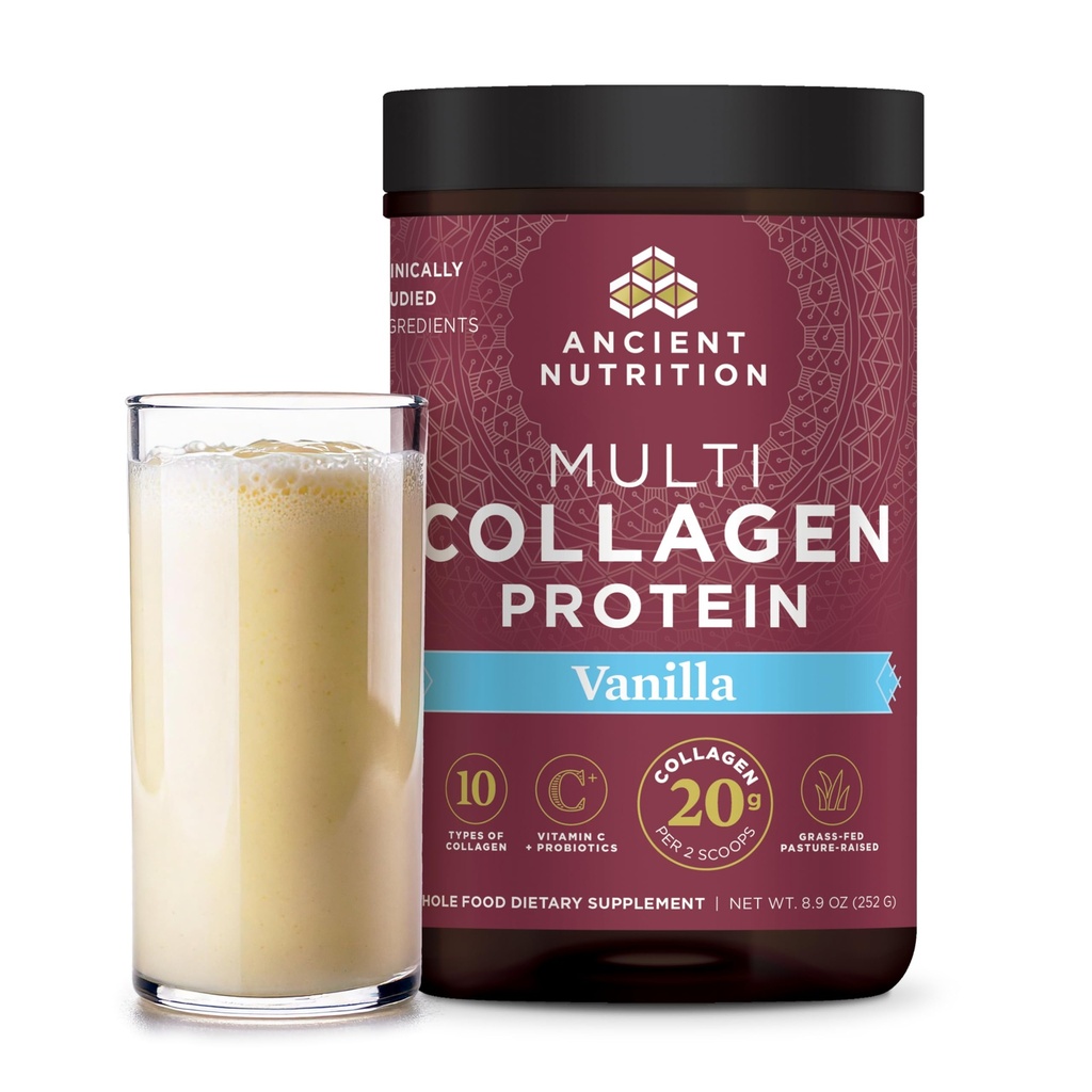 Péptidos antiguos de colágeno de nutrición Polvo, Proteína multi colágeno, Hombres Mujeres, Vitamina C, Probióticos, Collagen Hidrolyzed, Soporta Skin, Juntas, Salud Gut, Vainilla, 24 Servimientos