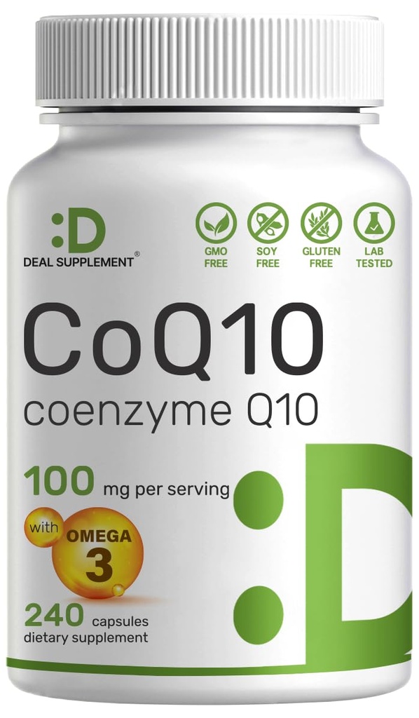 DEAL SUPPLEMENT CoQ10 100mg con Omega 3 100mg, 240 cápsulas ← Bioavailable Coenzyme Q10 Fórmula ← Non-GMO