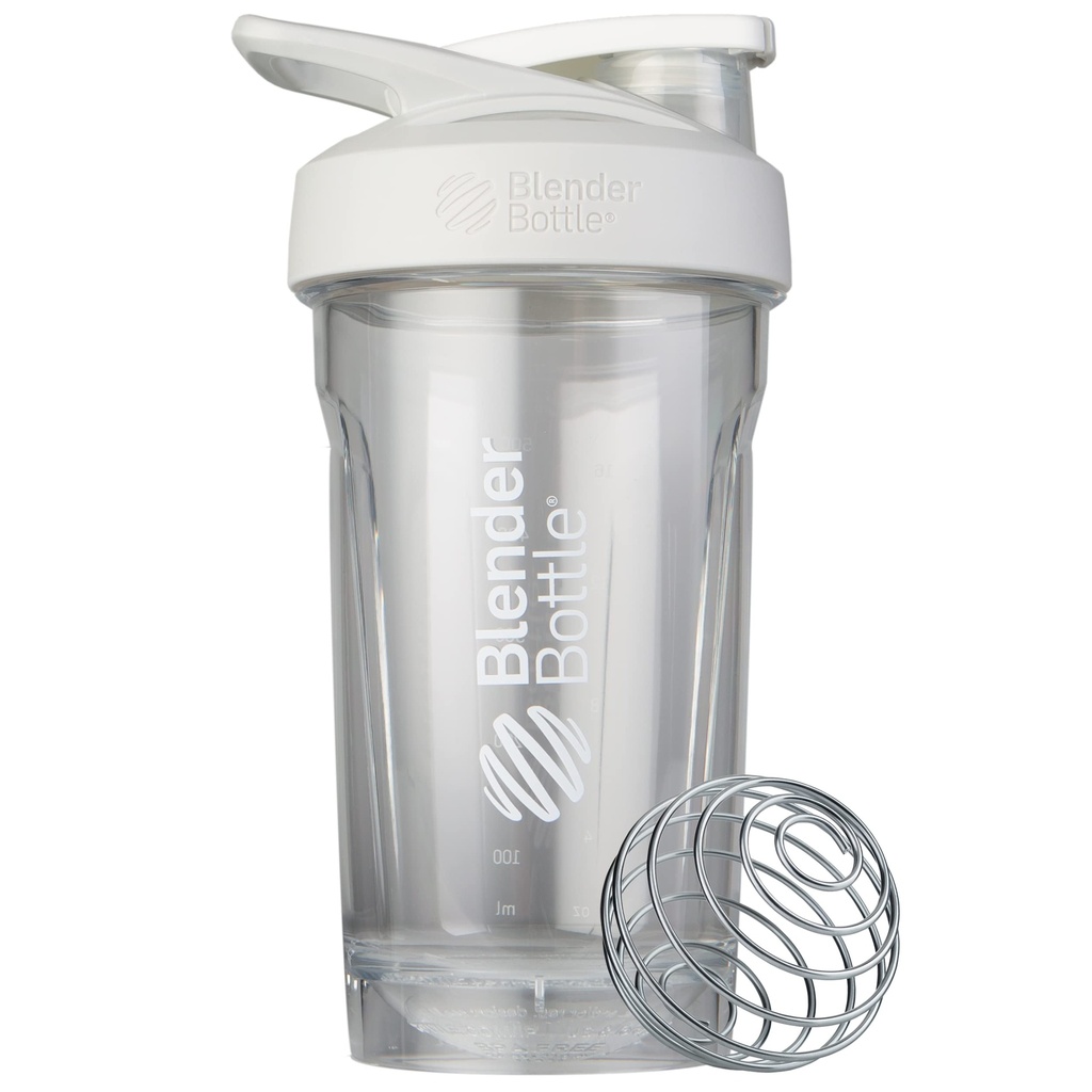 BlenderBottle Sport Shaker Bottle with Wire Whisk, 24-Once, White – Protein Shakes " Hydration for Athletes " Fitness Enthusiasts, Easy Mixing, Durable " Lid