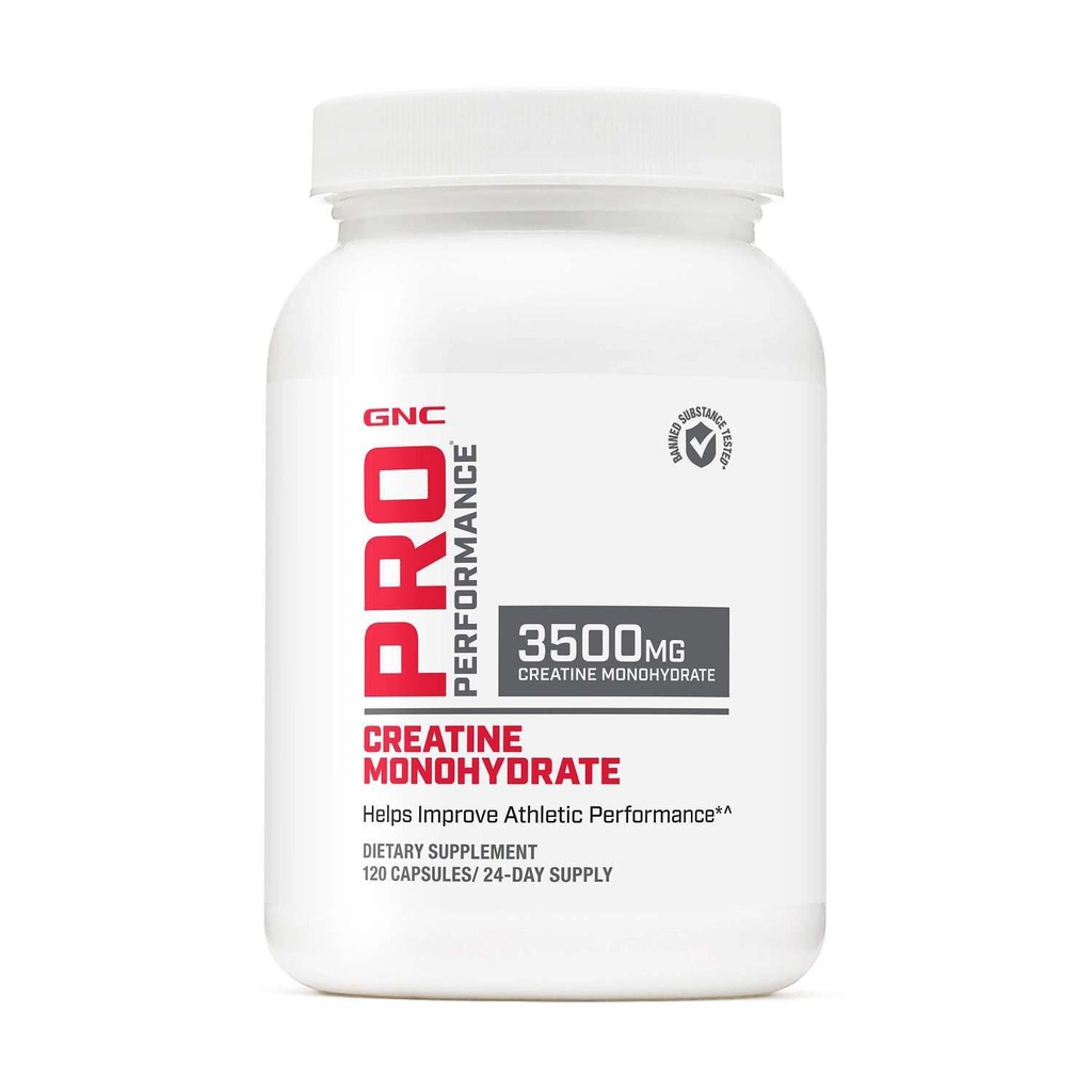 GNC Pro Performance Creatine Monohydrate 3.5g Suplemento, mejora el edificio del músculo, resistencia y rendimiento, 120 cápsulas, 24 obras
