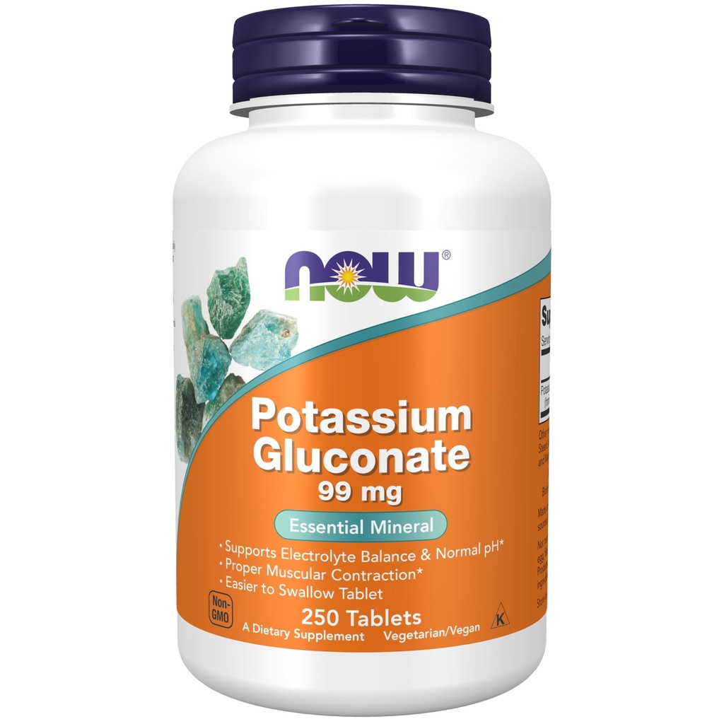 AHORA Alimentos Suplementos, Potasio Gluconate 99mg, Easier to Swallow, Mineral Esencial*, 250 Tabletas
