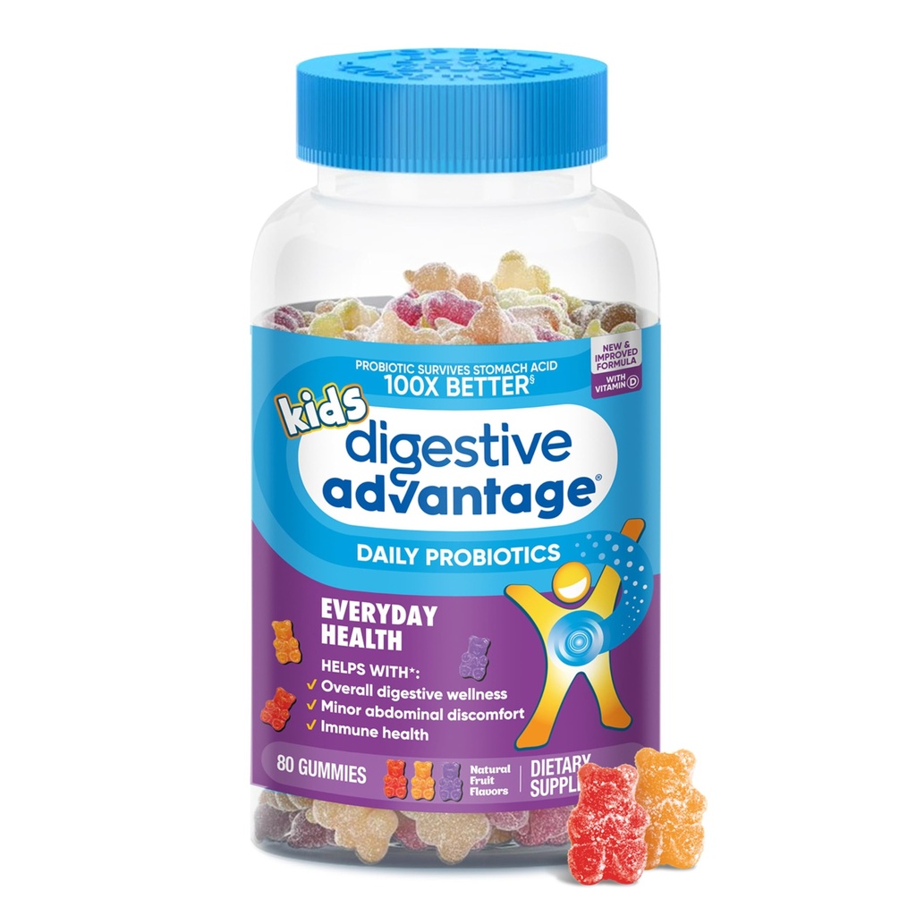 Ventajas Digestivas Gummy Probiótico diario para niños, Multi, Flavours de frutas naturales, 80.0 Conde
