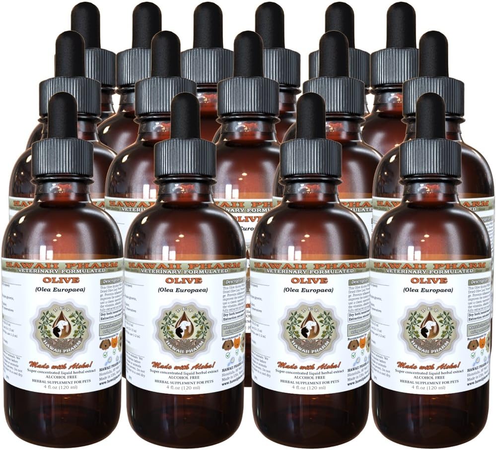 HawaiiPharm Olive (Olea europaea) Orgánica Dried Leaf Veterinary Natural Alcohol-Free Liquid Extract, Pet Herbal Suplemento 15x4 oz