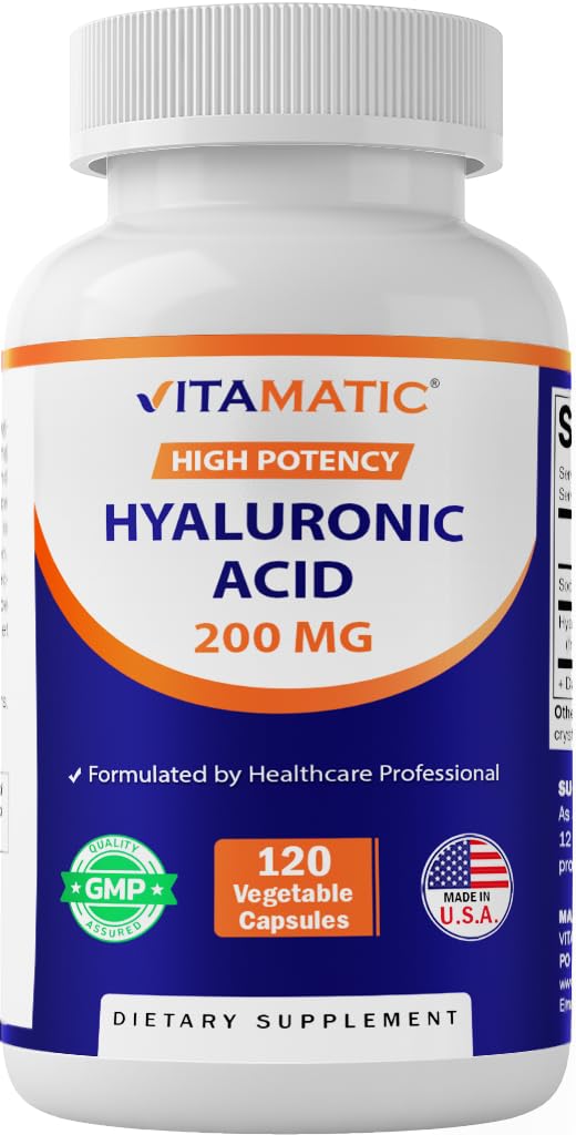 Suplementos de ácido hialurónico Vitamático 200mg - Apoyos Tejidos y Conjuntos Conectivos Saludables - Promover la Esquía Saludable Juvenil - 120 cápsulas