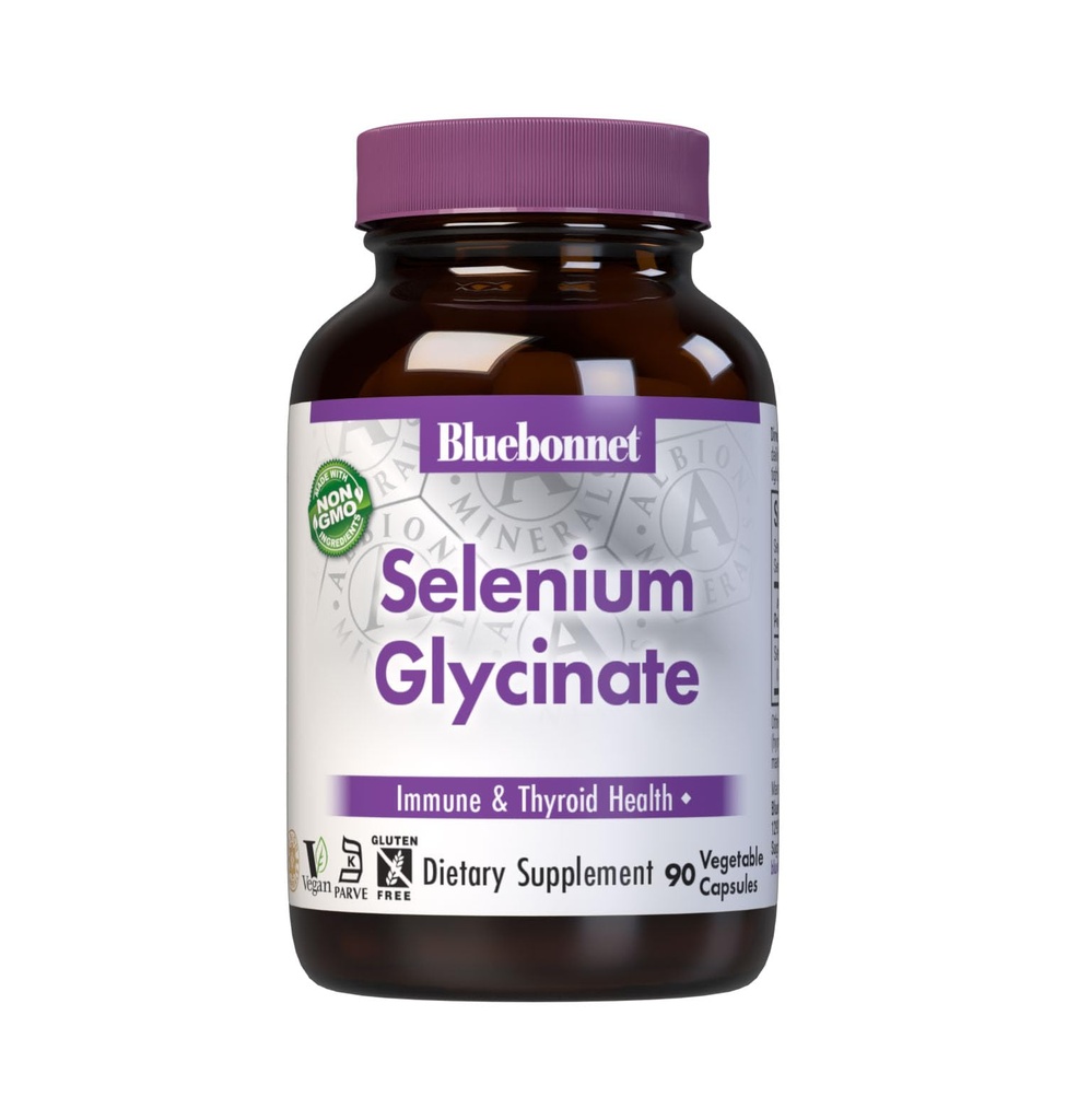 Bluebonnet Nutrition Albion Selenium Glycinate, Immune Health*, Thyroid Health*, Soy-Free, Gluten-Free, Non-GMO, Kosher Certified, Dairy-Free, Vegan, 90 Vegetable Capsules, 90 Serviciones