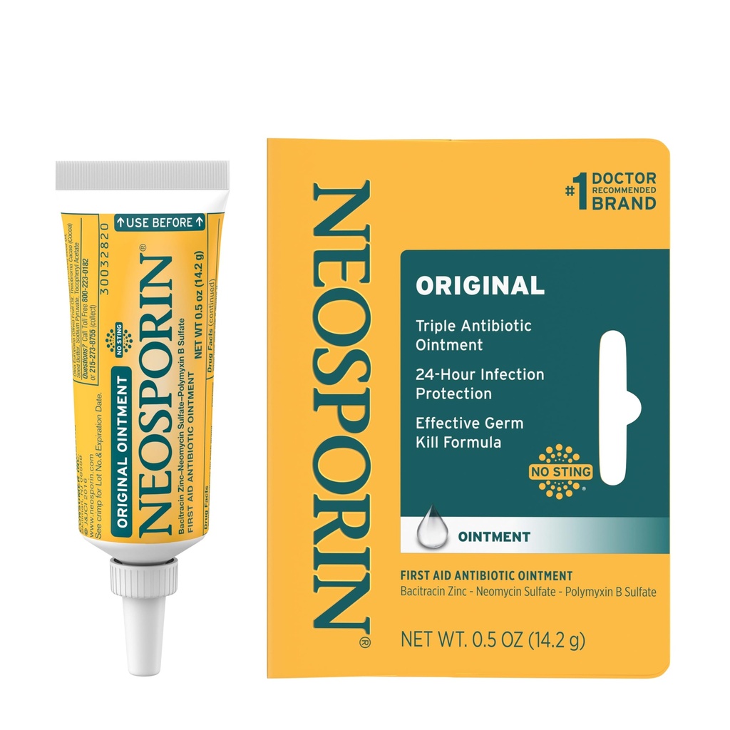 Neosporin Original Primeros Aumento Antibiótico con Zinc Bacitracina para Protección de Infección, Tratamiento de Cuidado de Heridos &amp; Minimizador de Apariencia de Escarabajos para Cortes Menores, Raspas y Quemaduras, 5 oz