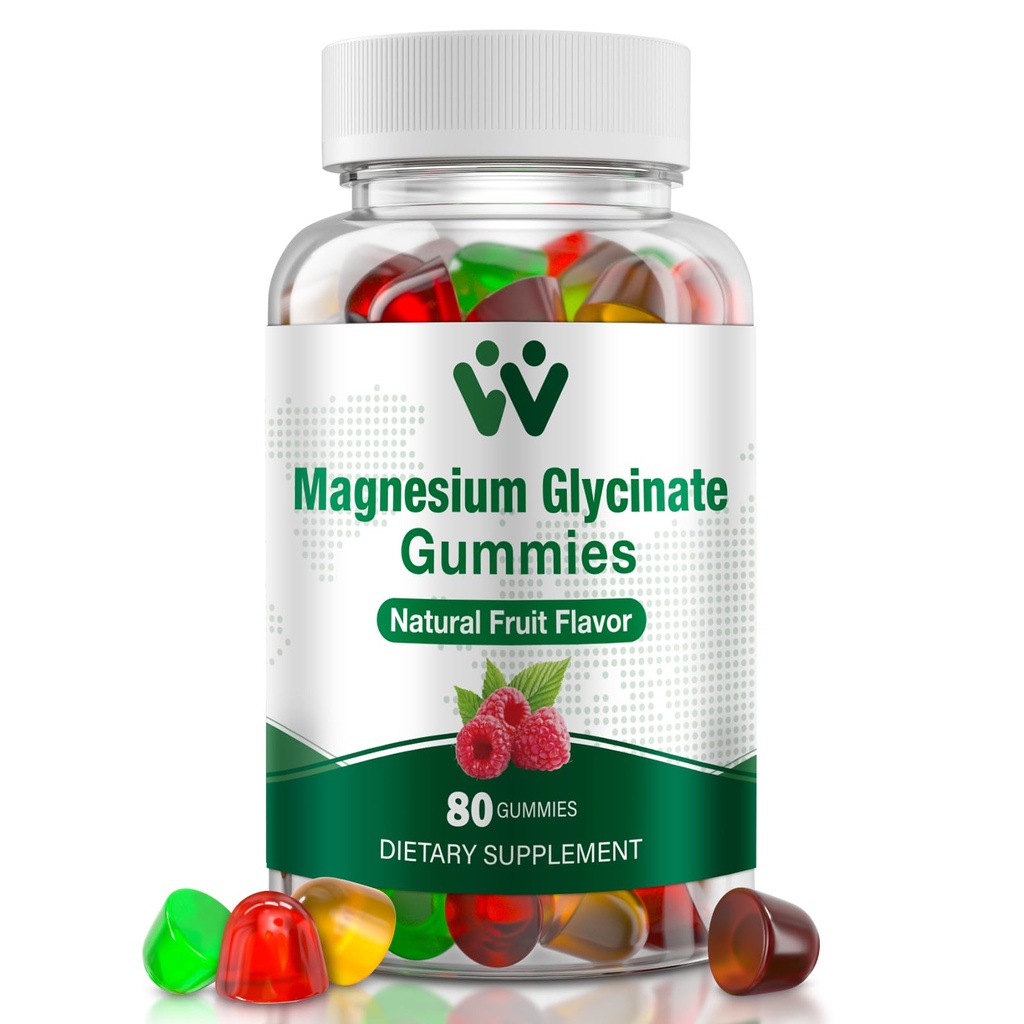 Magnesium Glycinate Gummies 400 Mg, Magnesio sin azúcar para niños y adultos con L-Threonate, Calcio &amp; Vitaminas B6+D3, 80 Conde Magnesium Glycinate Gummy Mixed Fruit Flavors