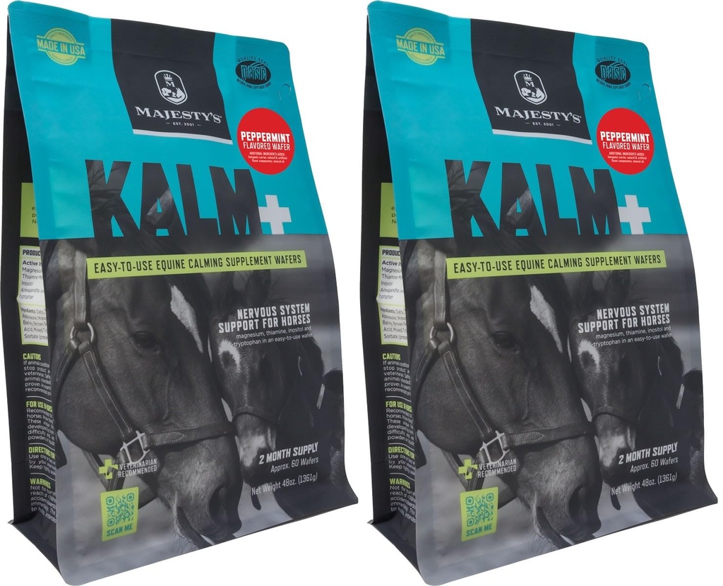 Kalm+ Wafers de Majestad - Suplemento de Calmación de Caballo Superior/Equino (Peppermint, 2 Pack(120 Conde Total))