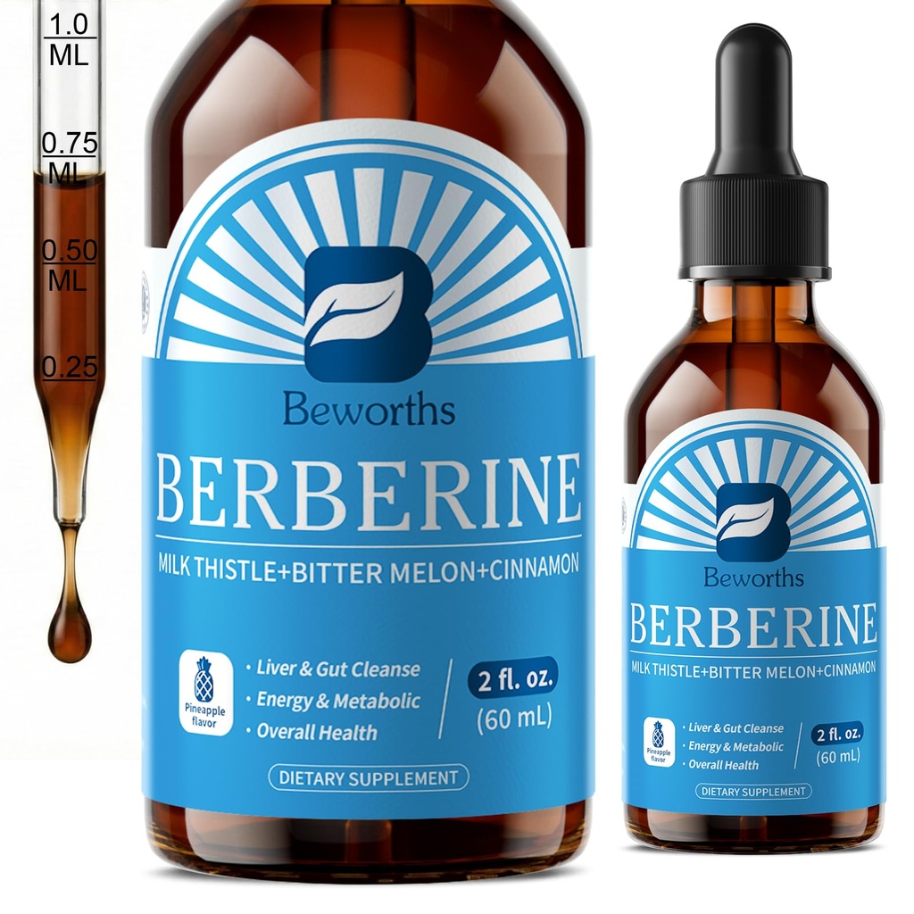 Suplemento de bereberina con canela de Ceylán - Bereberina gotas líquidas con Curcumina Turmérica, canela de Ceylán, Melón de Bitter, Fitooma de Berberina para el sistema de digestión, Immune Health Support -Vegetarian