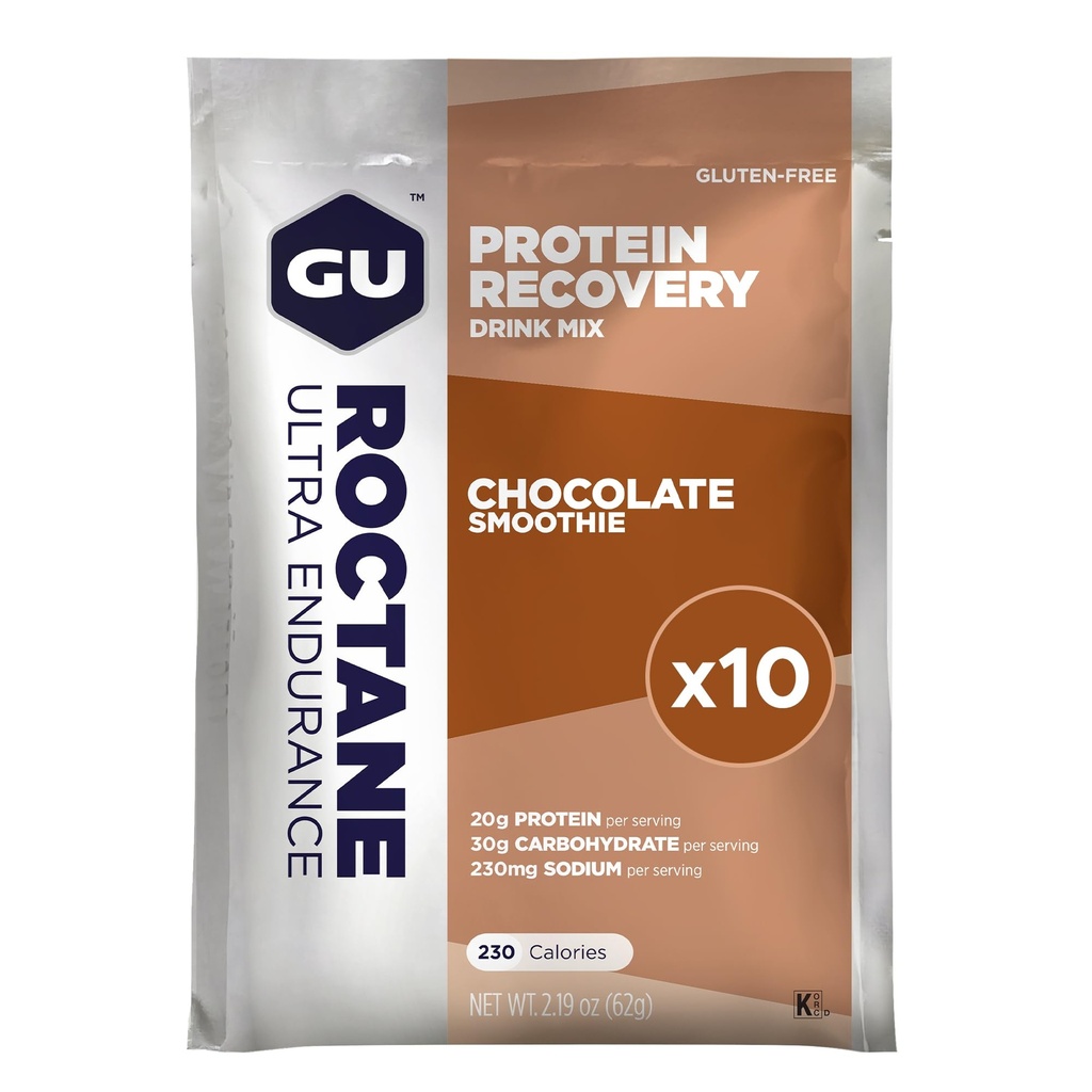GU Energy Roctane Ultra Endurance Protein Recovery Drink Mix, Gluten-Free y Kosher Dairy, Recovery Support After Any Workout, 10 Single-Serving Packets, Chocolate Smoothie