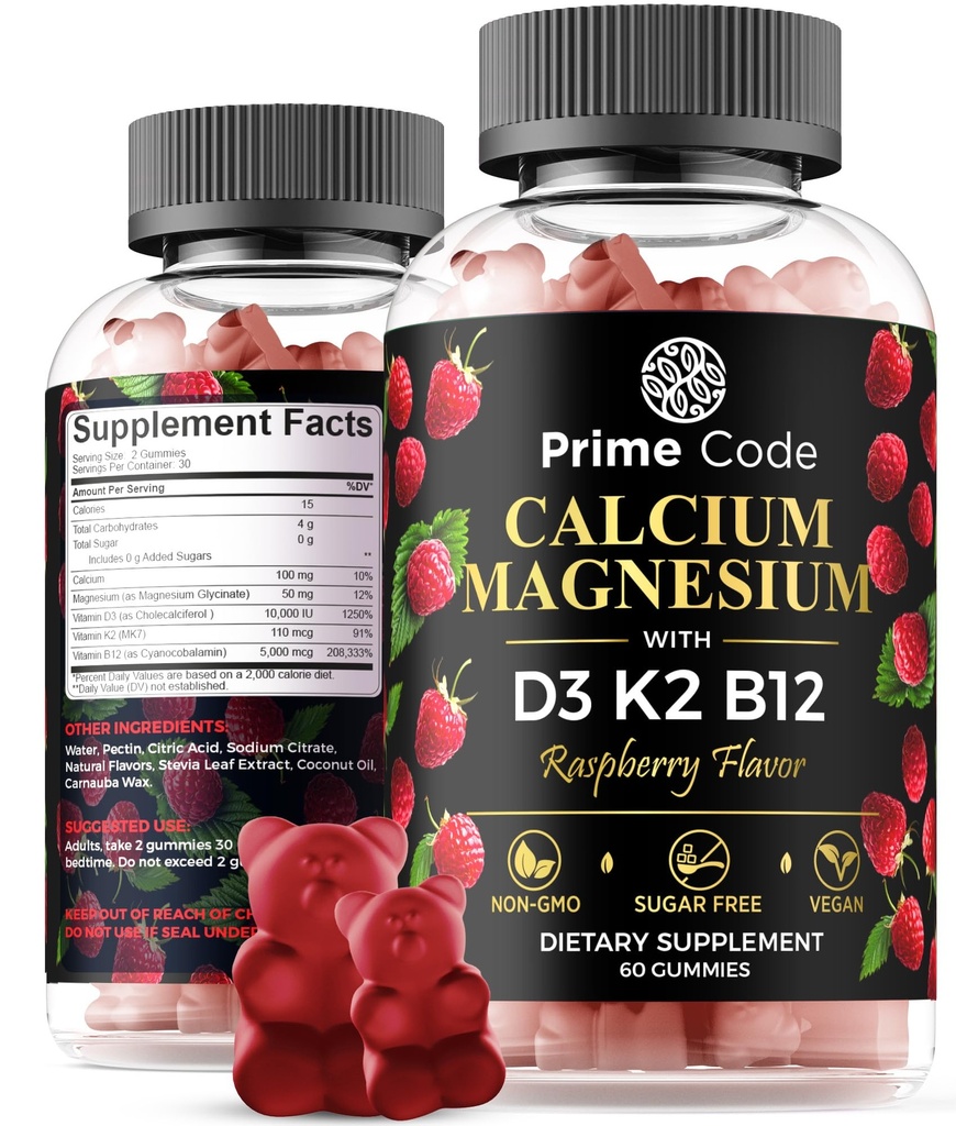[ 5 en 1] Calcio Gummies for Women &amp; Men with Magnesium Vitamina B12 Vitamina K2 &amp; Vitamina D3 TENIDO Suplemento Calcium para Adultos 100mg, Suplemento Magnesio para Adultos 50mg Silencio Vegan Silencio No GMO