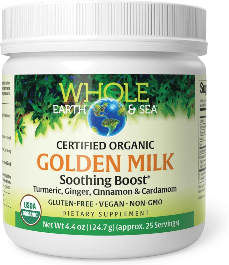 Mar entero de Factores Naturales, Leche de Oro Soothing Boost with Turmeric, Ginger &amp; More 4.4 oz Powder