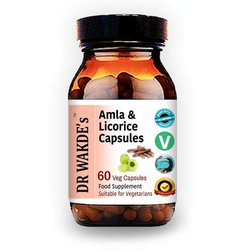 Capsulas Amla &amp; Licorice de DR WAKDE (60 Veg Caps, para la indigestión ácida, Suplemento ayurvédico, Vegan, Herbal, All Natural, Made in UK)