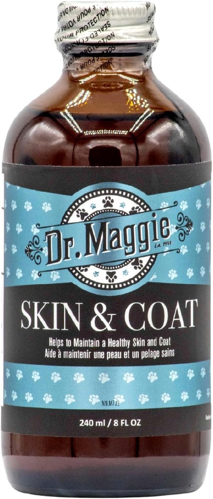 Dr. Maggie Skin and Coat ← Omega 3 Suplemento con aceite de pescado, Flax y aceite de oliva tención 240 ml