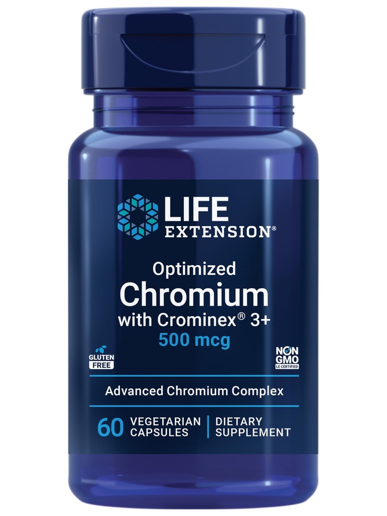Ampliación de la vida Chromium optimizado con Crominex 3+ 500 mcg, Metabolism Health, Healthy Balance, Vegetarian, Gluten Free, Non-GMO, 500 mcg, 60 cápsulas vegetarianas