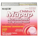 MAJOR Niños Mapap Acetaminophen 160 mg Tablas Chewable - Alimentador de Dolor/Reductor de Nevera - Ibuprofeno Gratis - para Edades 2 a 11-24 Conde (1 Pack)