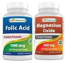 Mejores Naturales ácido fólico 1000 mcg &amp; óxido de magnesio 500 mg