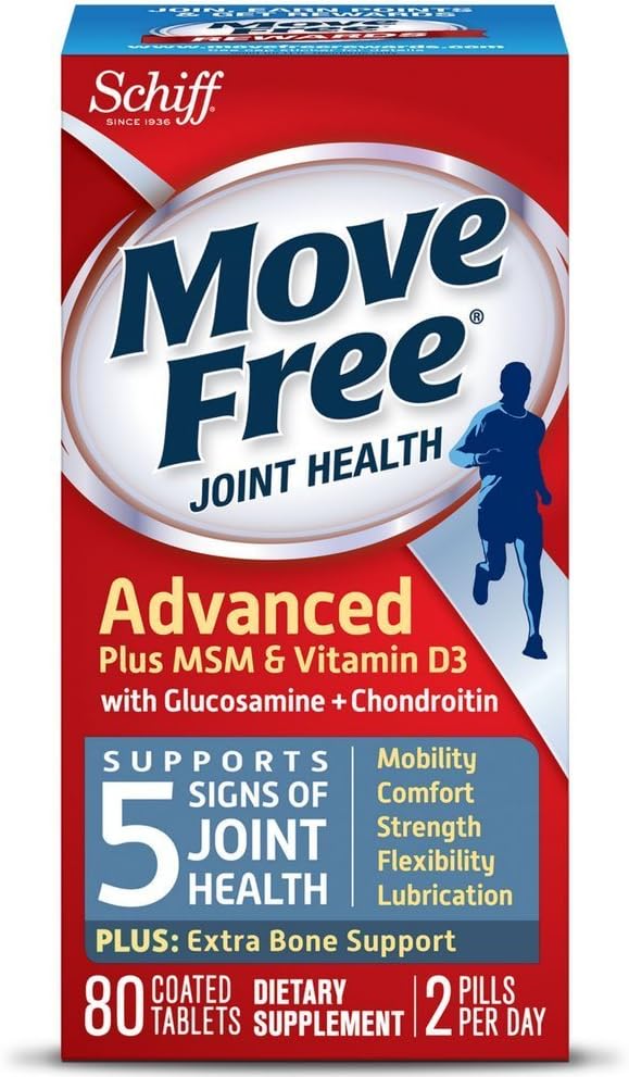 Move Free Advanced Plus MSM y Vitamina D3, 80 tabletas - Suplemento Conjunto de Salud con Glucosamina y Condroitina (Pack of 2)