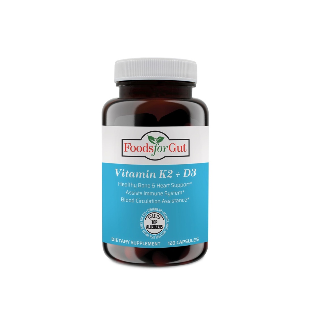 Vitamina K2 (MK7) D3 " BioPerine® Black Pepper Extract  120 Capsules Silencio Gratis of Top Allergens ← Bone Health ← Mood " Energy Support ←