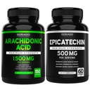 Ácido araquidonico (150 cápsulas) - Suplemento musculo y fuerza para la masa muscular &amp; recuperación para hombres y mujeres y el extracto de epicatequín (60 cápsulas) apoya la bomba de músculo magro " Gains - No GMO " Vegan