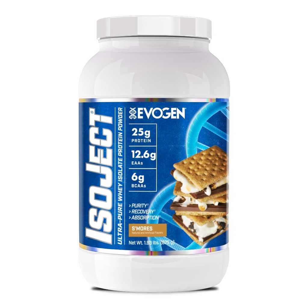 Evogen Isoject - Whey Protein Isolate ← Ultra-Pure Whey Protein Powder with Ignitor Enzymes, BCAAs, and EAAs ← Enhanced Absorption & Recovery TEN S'Mores TEN 25 Servings